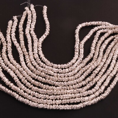 2 Strands Wavy Disc Beads 925 Silver Plated On Copper -Potato Chips, 4mm
