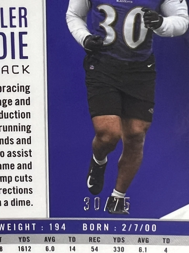 Tyler Badie 30/75 RC Rookie Orange Laser 2022 Phoenix #148 Ravens Jersey # Match - Image 3 of 3