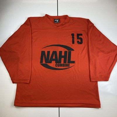 Men s Bauer Team Orange Long Sleeve NAHL Combine Hockey Jersey #15 Size XL