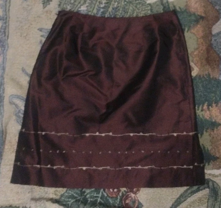 Falda Exterior Bordada Talla 6 Marrón Alfani 100% Seda De Colección Foto 3 de 4