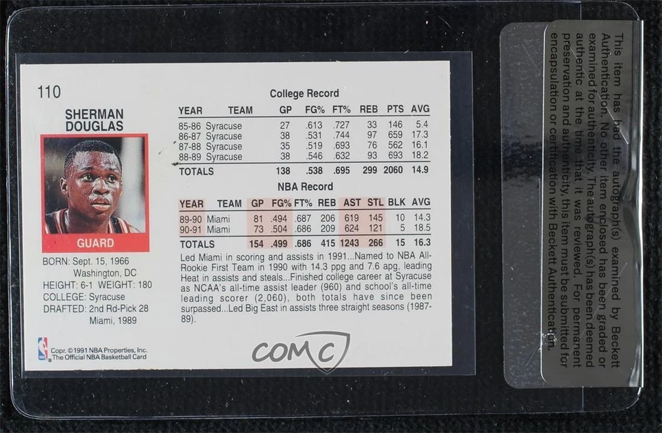 BAS 1991-92 NBA Hoops Sherman Douglas #110 Seal of Authenticity Auto - Image 2 of 2