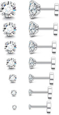 Fansilver 20G Hypoallergenic Flat Back Earrings for Women Men Silver 14K Gold St