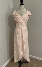 Maxi Dress M Polka Dot Front Split Polyester/Cotton Pink Orange
