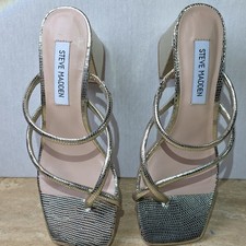 Steve Madden Metallic Gold Strappy Slip-On Wo...