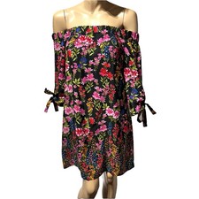 Vince Camuto Dark Floral Off the Shoulder 3/4 Sleeve Shift Dress Size 8 NWT