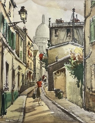 French vintage Litho Print  hand coloured by artist Signed Seguie