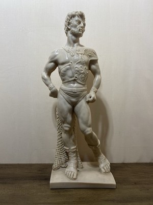 Vintage italienische Retiarius Gladiator Statue Alabasternetz Kämpfer Skulptur sehr guter Zustand