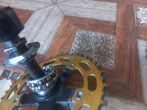 VINTAGE OLD SCHOOL BMX SUGINO 2 PIECE CRANK WITH GOLD CHAINWHEEL - Imagen 5 de 7