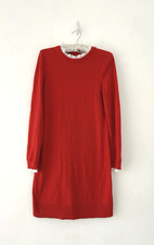 Boden Jumper Dress Women's Frill Neck & Cuff Red Wool Mix Long Sleeve Size 14r