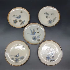 Vtg Set Of 5 Tonala Ken Edwards Pottery Salad Plates 8"W Blue Birds Mexico