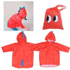 Children Raincoats with Hood Dinosaur Shaped Rain for Girls Boys Size S (Red)