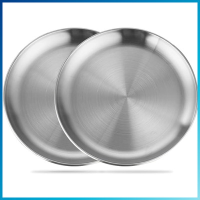 Edelstahl Teller Set 2 Stück Rund 20 cm Servierteller Camping Geschirr Silber