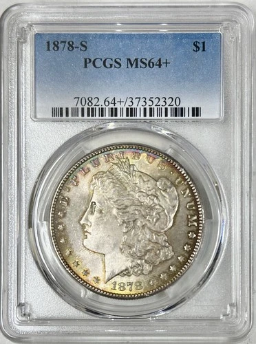 1878 S MORGAN SILVER DOLLAR PCGS MS64+ OBVERSE RIM TONING
