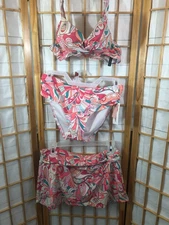 Alex Marie 3 Pieces Swimsuit Womens S/M Pink & Orange Abstract Print Stretch