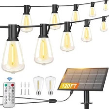 Stright Solar String Lights for Outside 120FT with Remote Control 8 Light Modes,