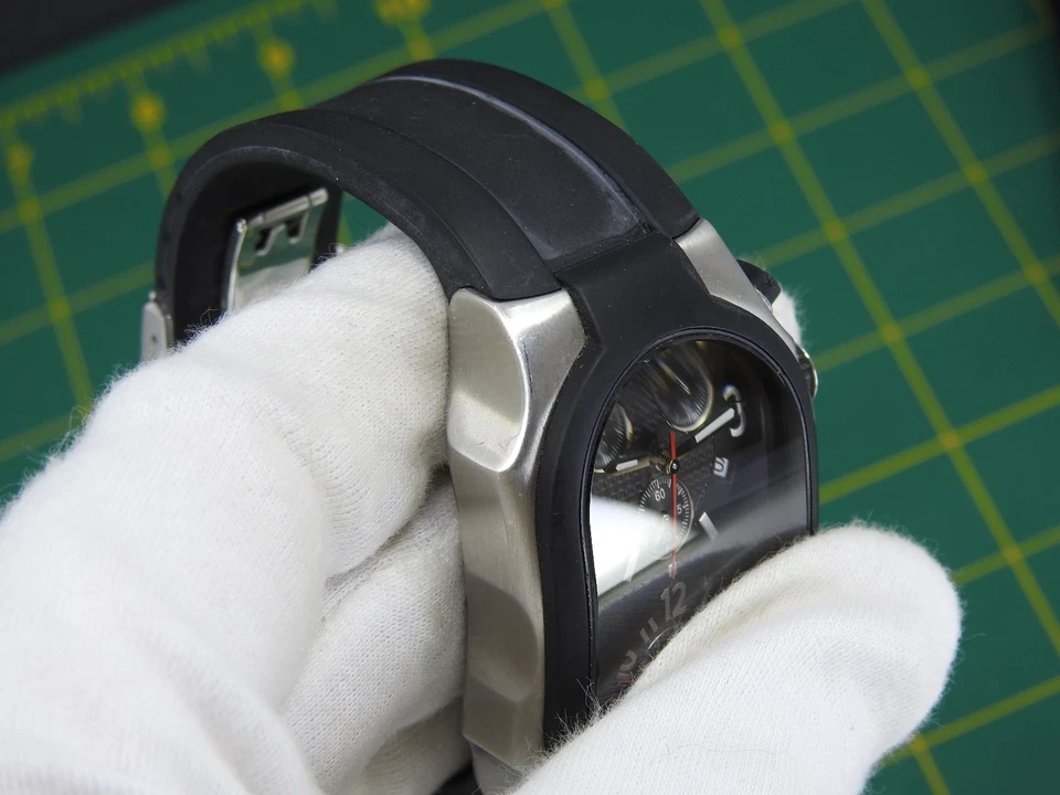 Часы хронограф Phillip Stein Duo Time Teslar нержавеющая сталь и резина для чтения - Изображение 4 из 4