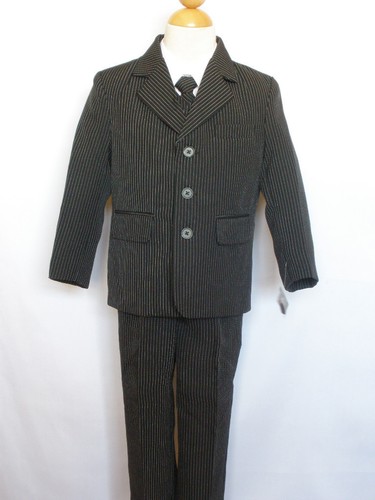New Boy Easter Wedding Formal Party Tuxedo Suit Black Pin Stripe size 4,8,10,14 - Picture 3 of 11