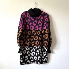 Farm Rio MIXED LEOPARDS SWEATER DRESS multicolored black pink blue size L