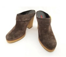 Prada Womens Gray Suede High Crepe Heel Clog 38 Made in Italy