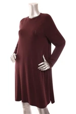 NEW Eileen Fisher Women Viscose Jersey Crew Neck Easy Fit Hi Low Dress Wine