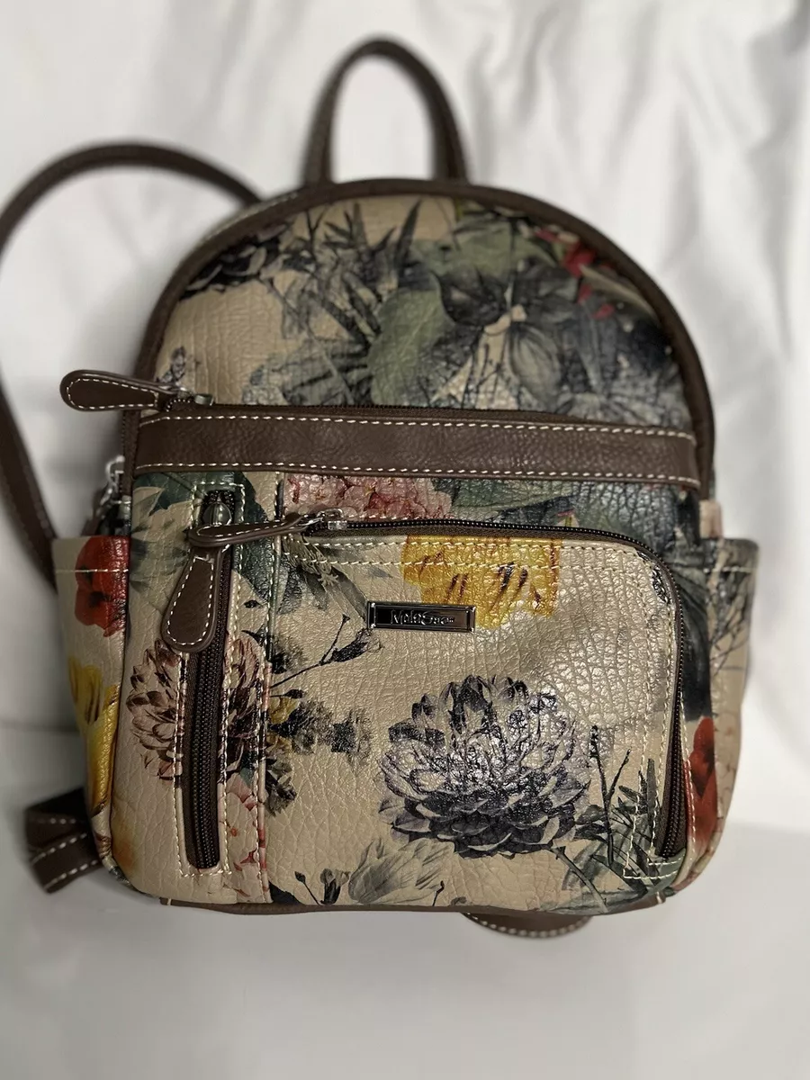 Multi Sac Backpack Floral Pattern Faux Leather Adjustable Straps