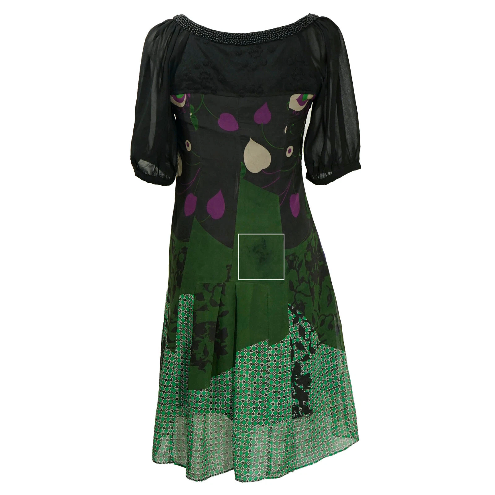 Abito midi vintage Kenzo Y2k seta stravagante retrò scoop stampa mista aderente svasato taglia 38