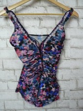 Profile By Gottex Pink Multi Lettuce Ruffle Drawstring Tankini Top 32D NEW G259