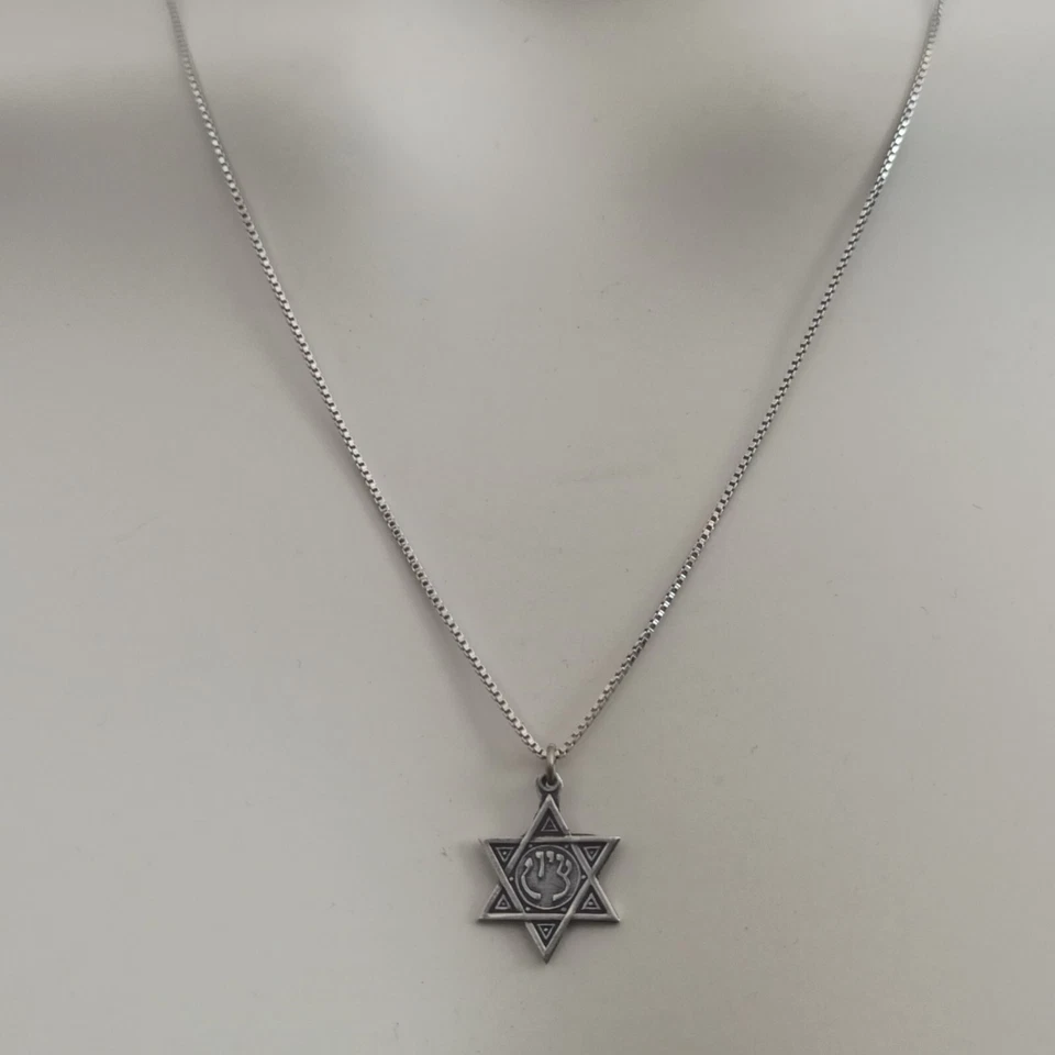 Collar Estrella de David Sión Hombre Antiguo Vintage Plata 925 Letras Hebreas Caja de Regalo Foto 4 de 4