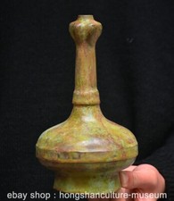 7.6" Antique Old Chinese Bronze Ware Dynasty Head garlic Vase Bottle