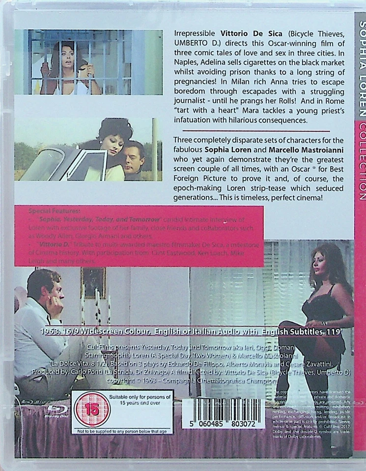 Yesterday, Today & Tomorrow -Blu Ray -NEW -Sophia Loren (Vittorio De Sica/1963) - Image 2 of 2
