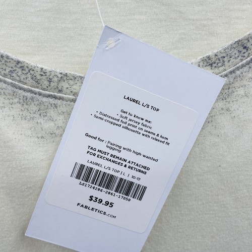 Fabletics Womens Size Large Long Sleeve Metallic Laurel Top Oatmeal Silver 1497 - Picture 9 of 10