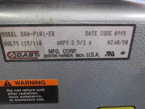 GAST VACUUM DIAPHRAM PUMP 115/118V 3.5/3.6AMPS DAA-P101-EB - Picture 7 of 7
