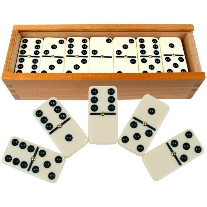 Premium Domino Set of 28 Double Six Dominoes Wood Box Center
