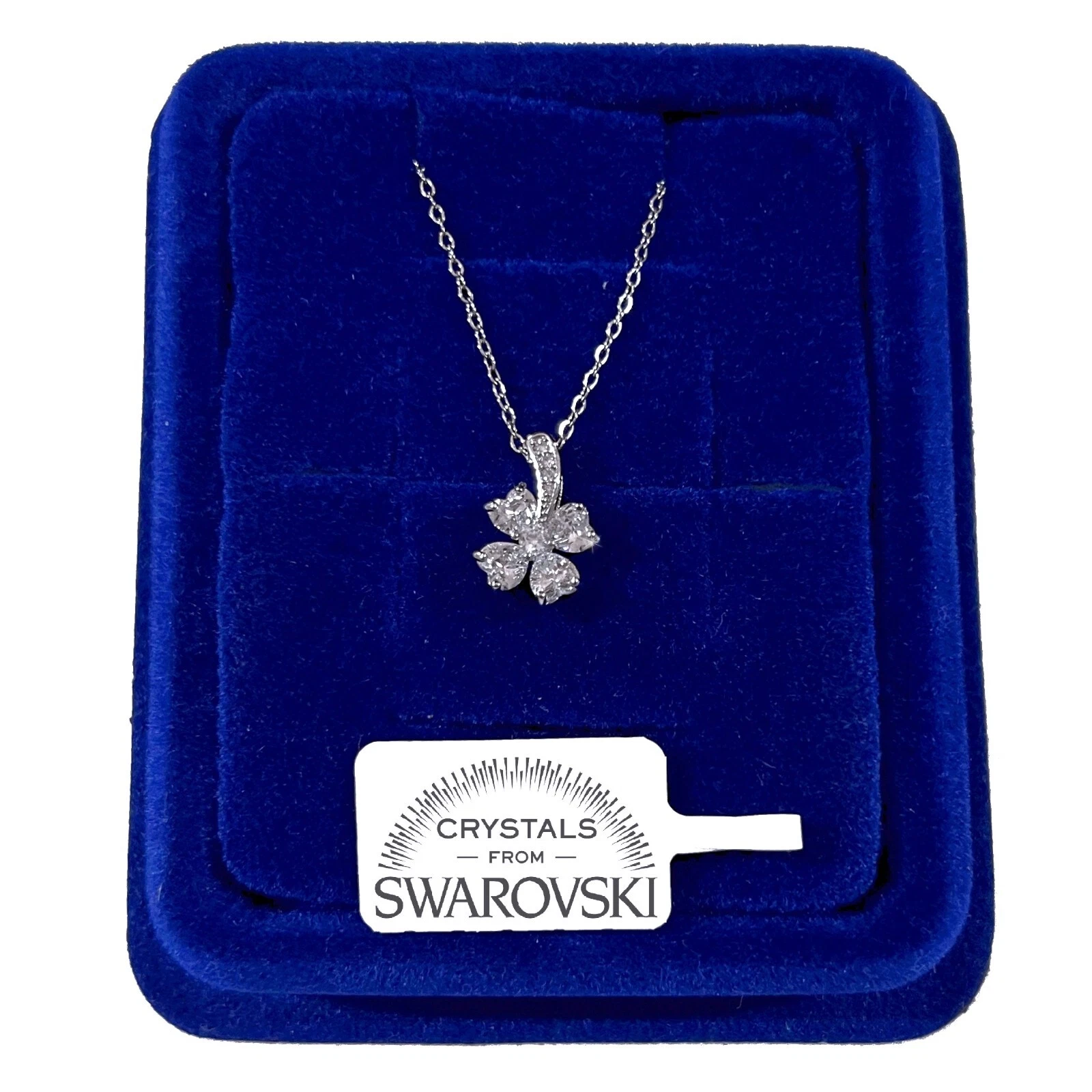 Collana Quadrifoglio Fiore Catenina pl. oro Bianco 18k con Cristalli Swarovski - Foto 1 di 2