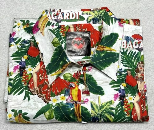 Bacardi Rum Floral Women's Cotton Short Sleeve Hawaiian Shirt Aloha Medium NWOT - Picture 10 of 11