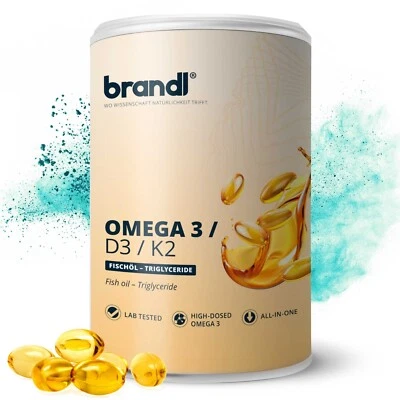 Vitamin D3 K2 Omega 3 Kapseln Premium | brandl® Abgefüllt in DE mit Fischöl