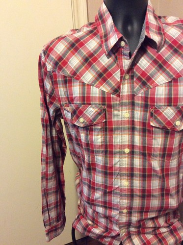 Ed Hardy Christian Audigier Men's Long Sleeve Button Plaid Shirt sz Large L Red - Picture 4 of 12