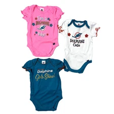G-III Infant Girl's Miami Dolphins Short Sleeve Bodysuit - 3 Piece