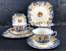 Royal Staffordshire Chlofis 8 piece Vintage Tea Serving Set Blue Floral Teacups