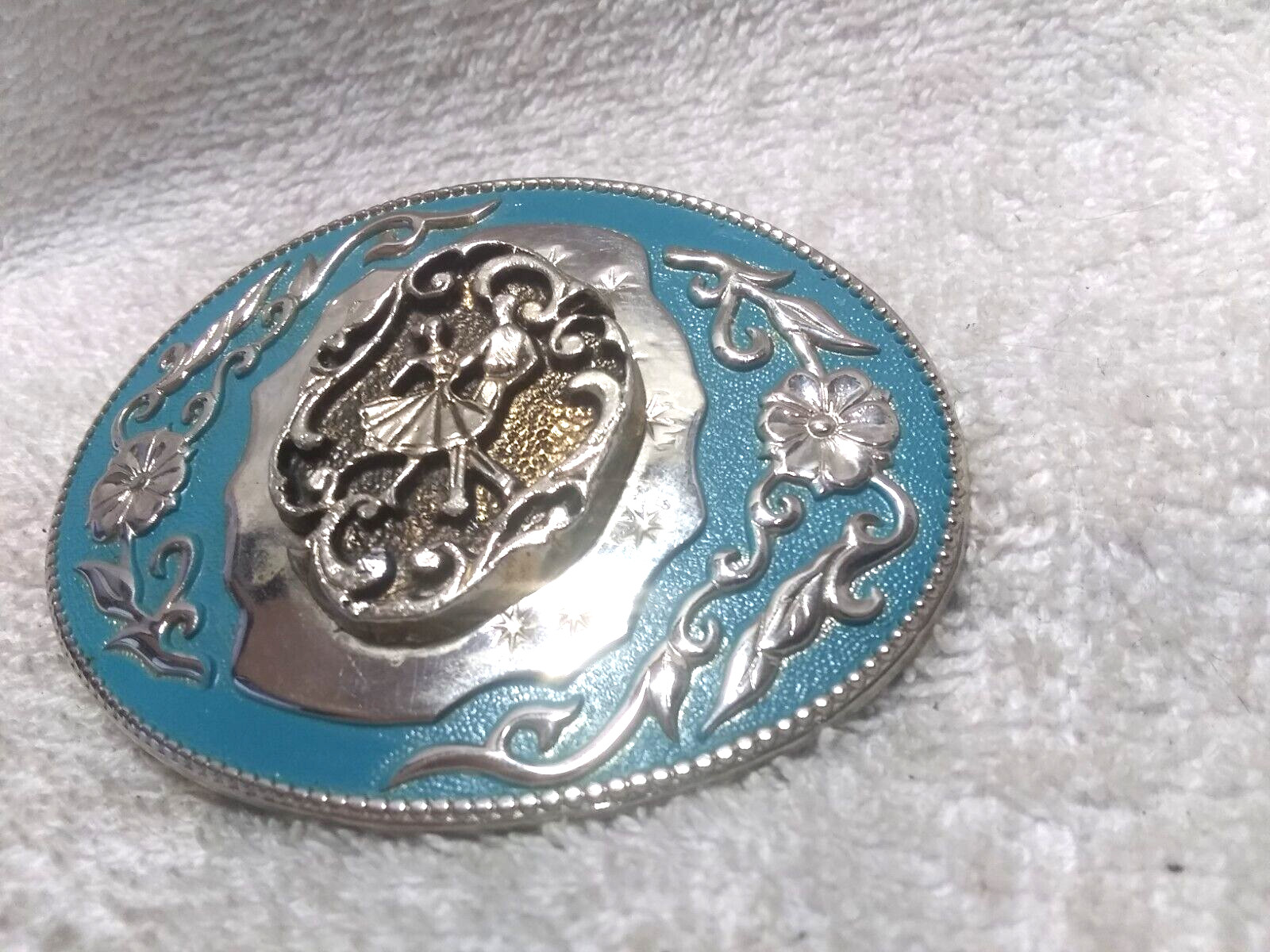 Silver Blue Ballroom Dancing Engraved Flowers Sil… - image 4