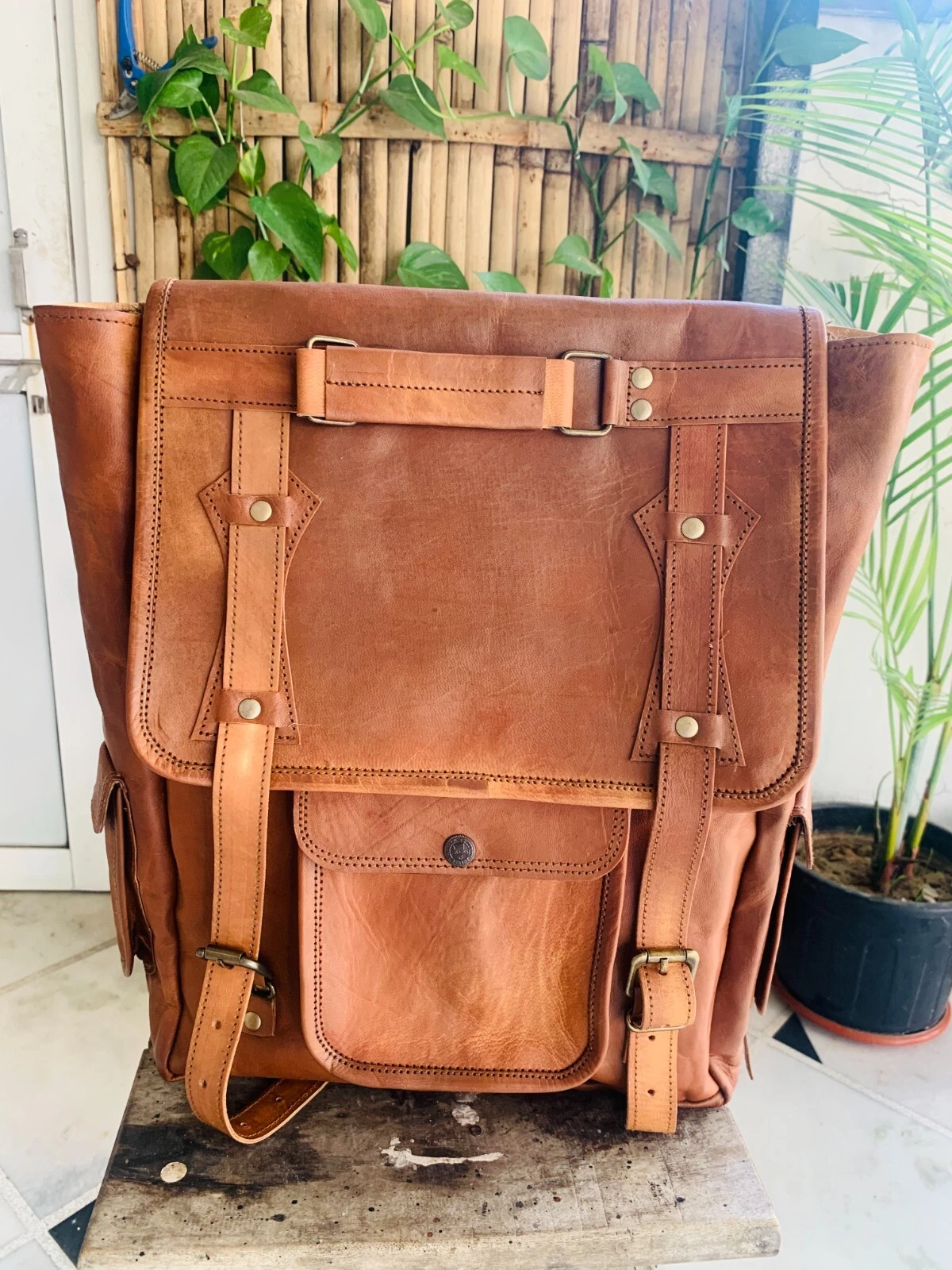 Men's Handmade Vintage Limited Leather Backpack Rucksack Travel Bag Unisex