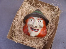New 3D Dresden Paper Halloween Ornament Witch Head Nose Wart w Hat Decoration