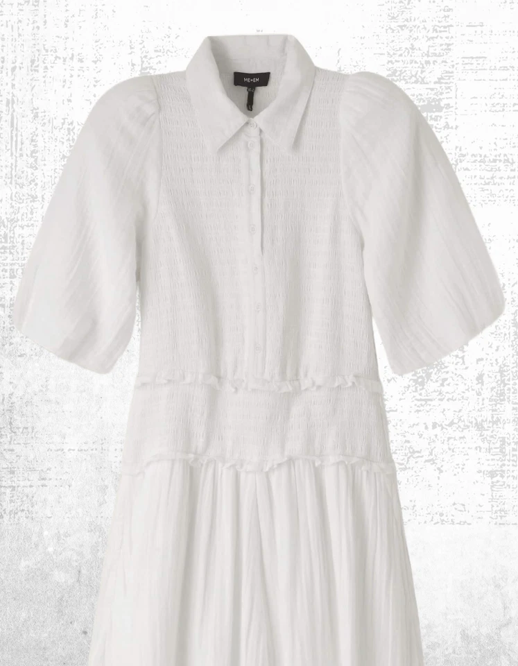 Maxi vestido camisero fruncido de tela de queso para mujer Ex ME+EM en blanco PVP £175 Foto 4 de 4