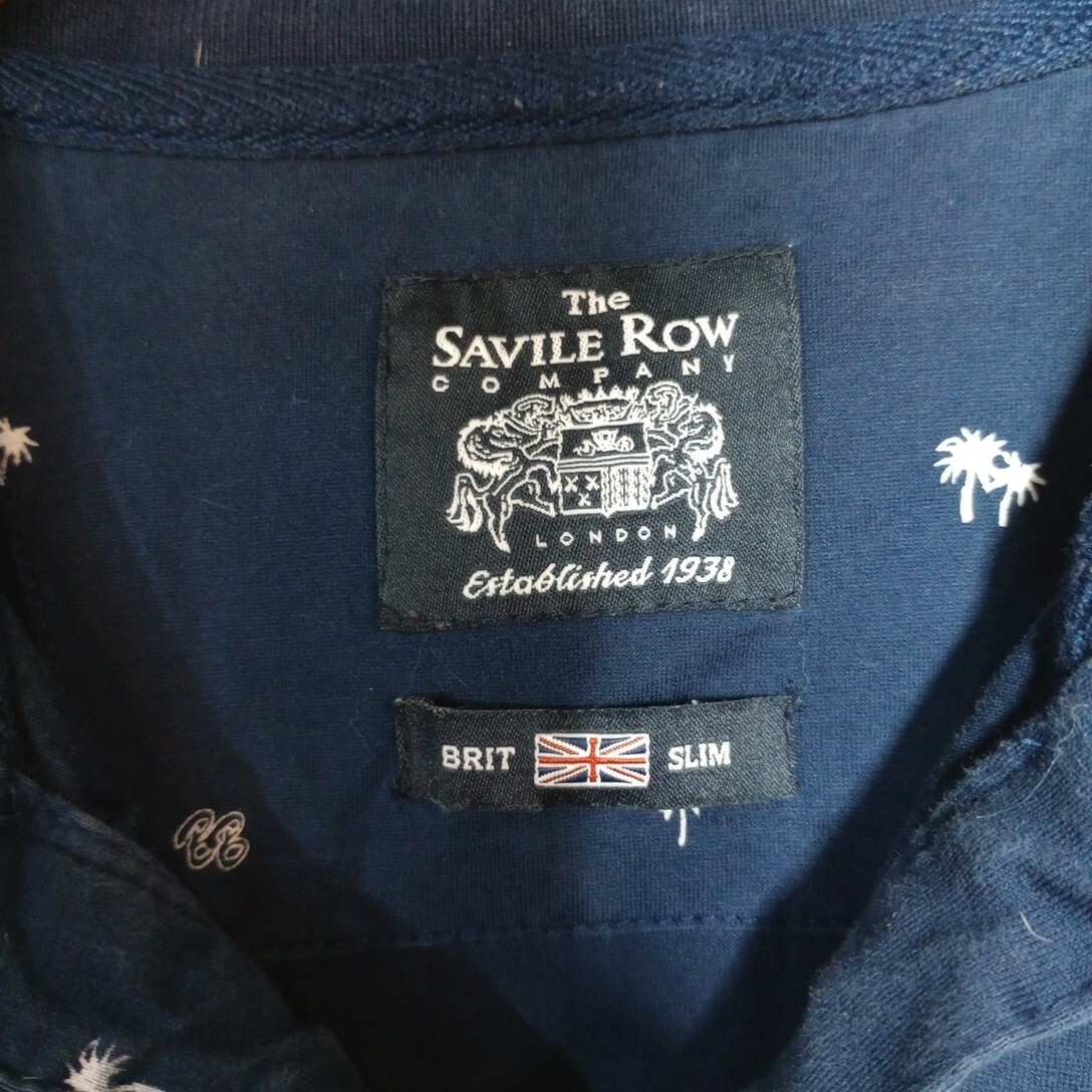 FILA Camicia uomo Saville Row manica corta blu con bottoni stampa palme brit slim