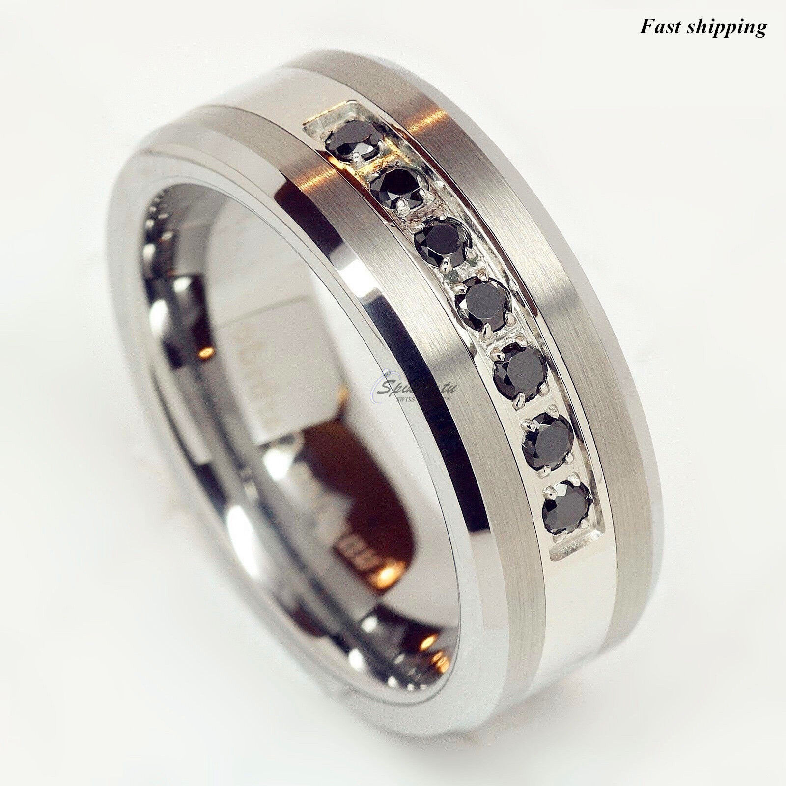  Luxury  ATOP Tungsten Ring  Black Diamonds Mens Wedding  Band 