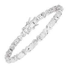 'XO' Tennis Bracelet with Diamonds in Rhodium-Plated Brass, 6.75"