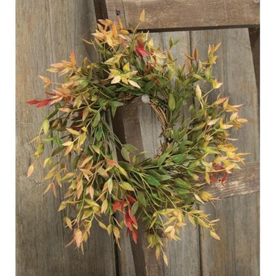 New Primitive RUST RED HERB GREENERY CANDLE RING Wreath 3'' inside