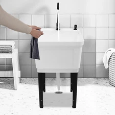Space Saver Utility Sink Freestanding Space Saving Laundry Tub Rotatable Faucet