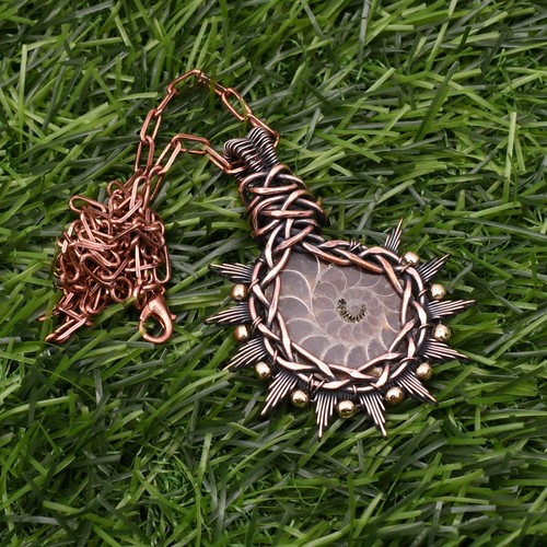 Ammonite Pendant Copper Wire Wrapped Handmade Jewelry Pendant Necklace - Picture 4 of 9