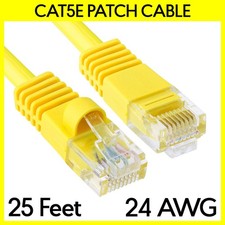 25FT Cat5e Patch Cord Yellow Cat 5e Ethernet Cable RJ45 Internet NAS Modem Cord